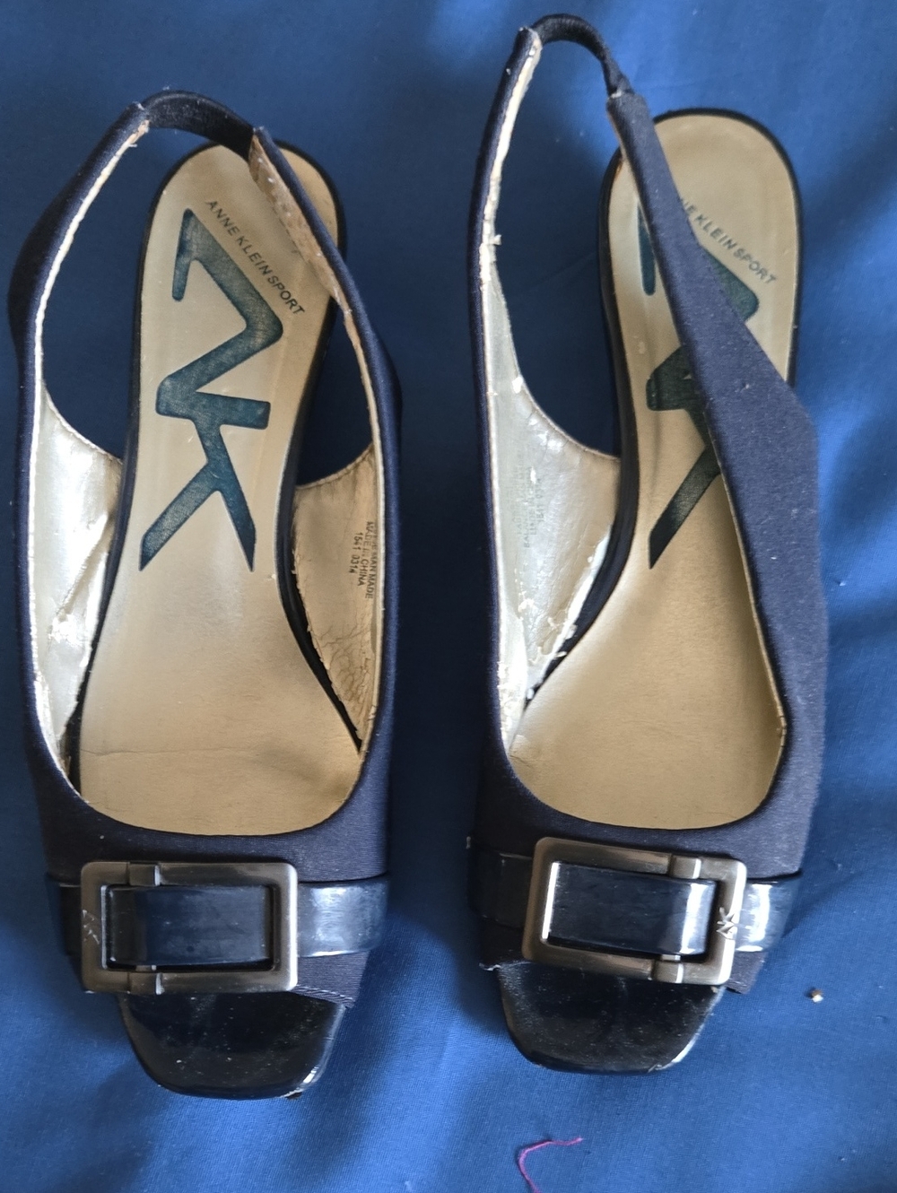 Anne Klein Sport Navy Slingback Peep-Toe Mules with Buckle